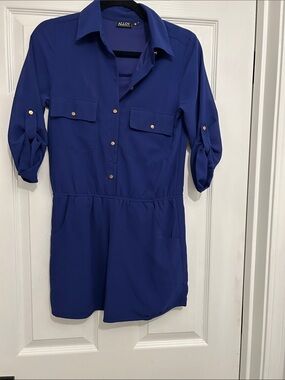 ALLOY Royal Blue Button-Front Shirt Romper